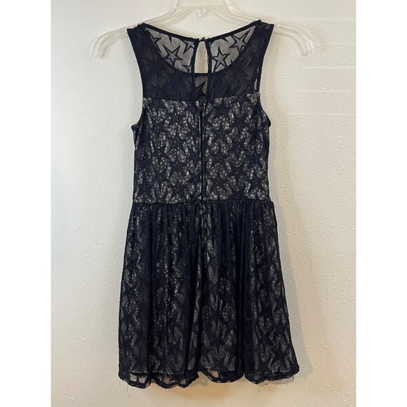 Black Lace Sleeveless Dress With Star Pattern Keyhole Back Zipper Girls XS - Picture 5 of 15